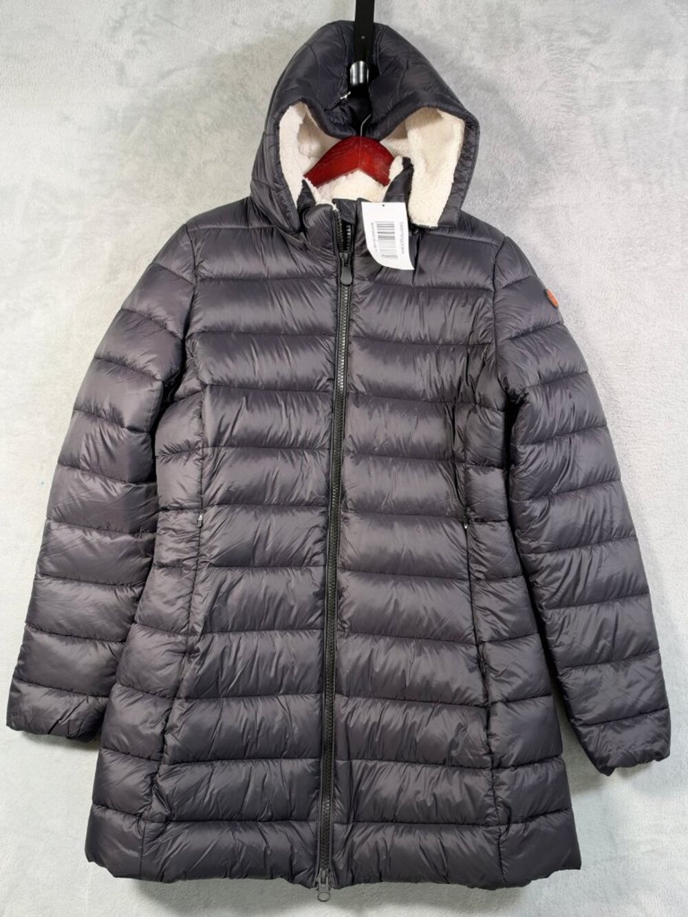 Save The Duck Coat Womens 4 L Black Joanne Sherpa Hood Quilted Puffer Jacket